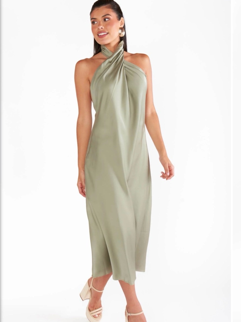 Show Me Your MuMu Moss Green Jasmine Twist Halter Midi Dress